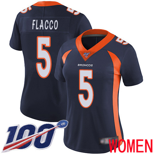 Women Denver Broncos #5 Joe Flacco Navy Blue Alternate Vapor Untouchable Limited Player 100th Season Football NFL Jersey->women nfl jersey->Women Jersey